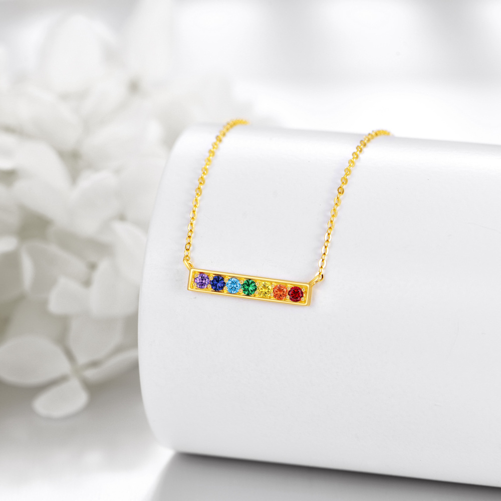 10K gouden ronde kubieke zirkonia chakra staaf ketting-4