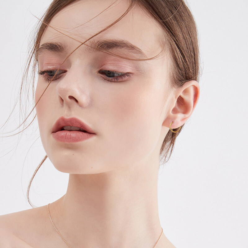 10K Gold Round Circle Hoop Earrings-2