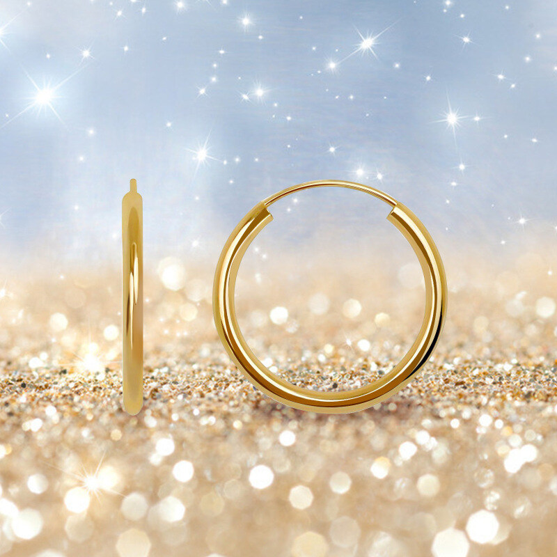 10K Gold Round Circle Hoop Earrings-3