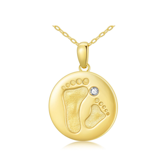 Collana con ciondolo a forma di moneta rotonda con zirconia cubica in oro 14K