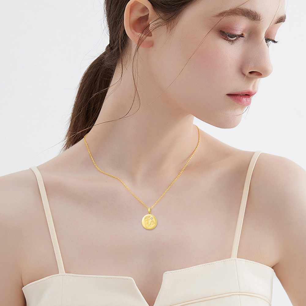 Collier en or 10K avec pendentif pièce de monnaie ronde en zircon cubique-2