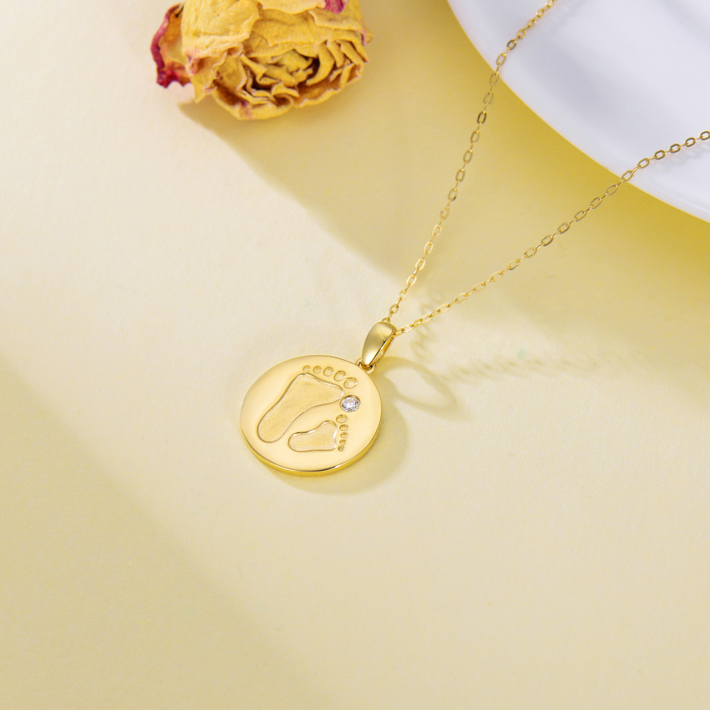 Collier en or 10K avec pendentif pièce de monnaie ronde en zircon cubique-3