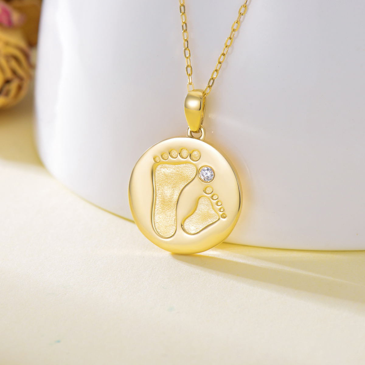 14K Gold Cubic Zirconia Round Coin Pendant Necklace-4