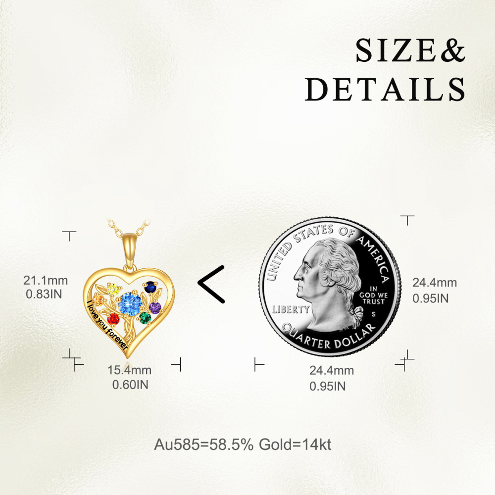 10K Gold Round Color Cubic Zirconia Tree Of Life & Heart Pendant Necklace-5