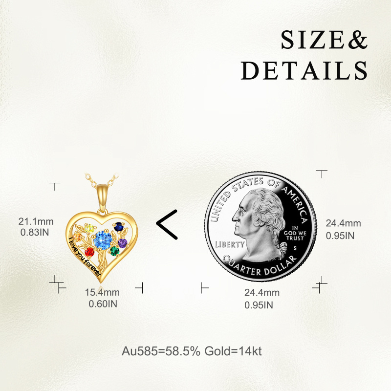 Collana con ciondolo a forma di albero della vita e cuore in oro bianco 10 carati con zirconi cubici taglio rotondo-5