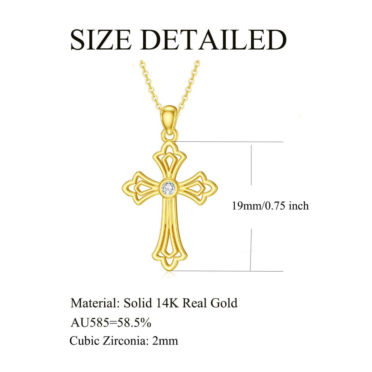 Collier croix en or 14K à zirconium cubique rond -6