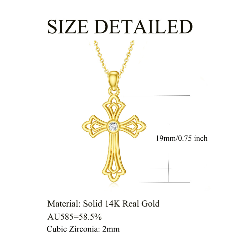 18K Gold Runde Cubic Zirkonia Kreuz Anhänger Halskette-6
