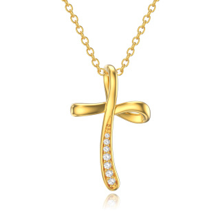 10K Gold Round Cubic Zirconia Cross Pendant Necklace-21