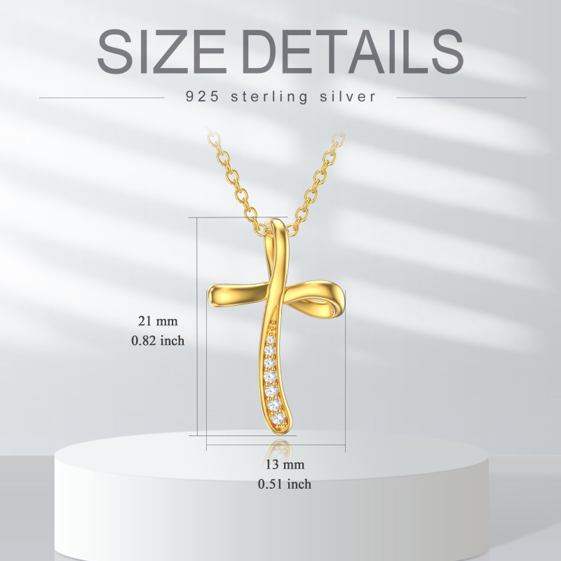 10K Gold Round Cubic Zirconia Cross Pendant Necklace-5