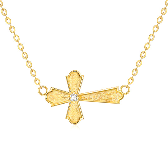 14K Gold Round Cross Pendant Necklace