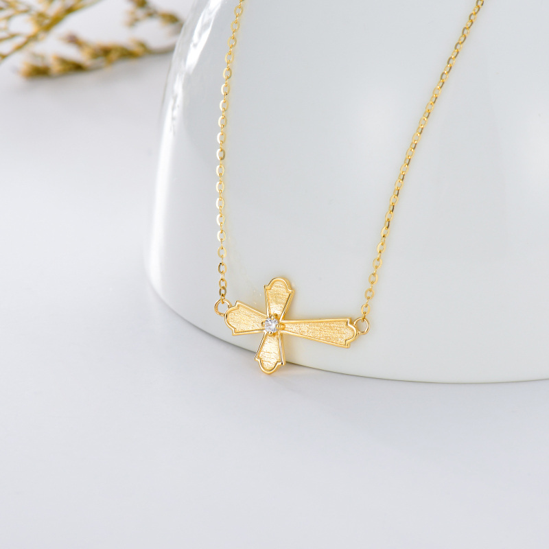 10K Gold Round Cross Pendant Necklace-3