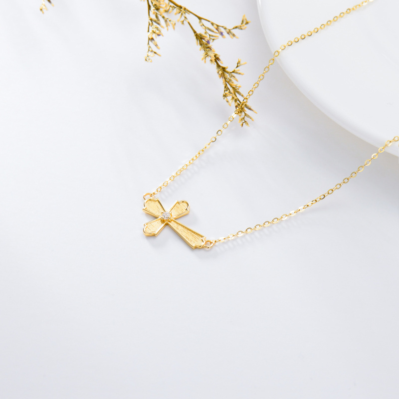 10K Gold Round Cross Pendant Necklace-4