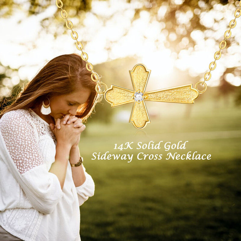 10K Gold Round Cross Pendant Necklace-6