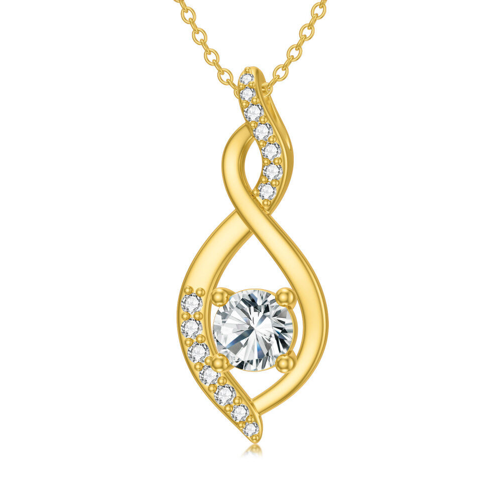 10K Gold Round Crystal Infinite Symbol Pendant Necklace-1