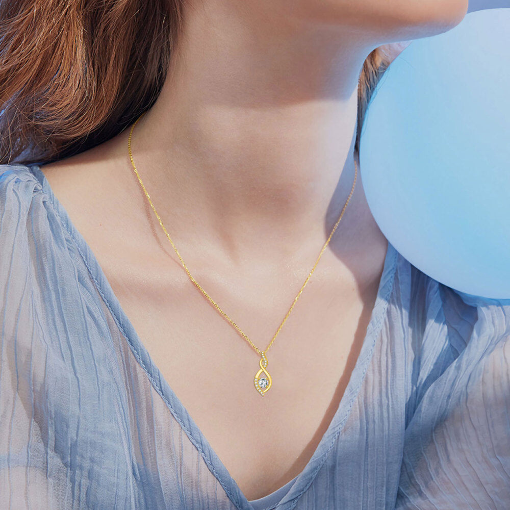 10K Gold Round Crystal Infinite Symbol Pendant Necklace-2