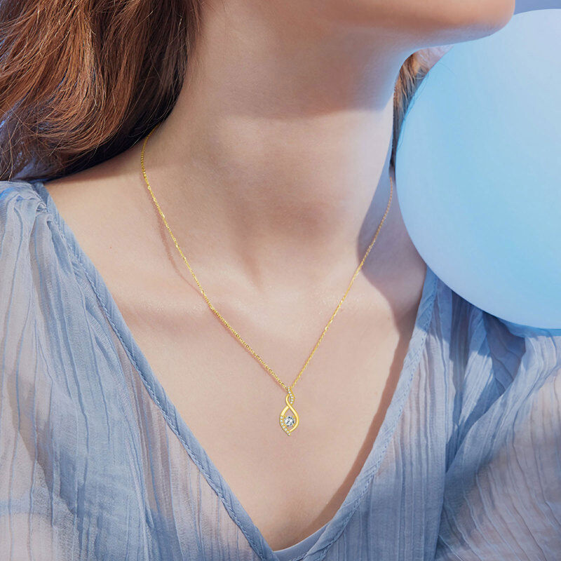 14K Gold Round Crystal Infinite Symbol Pendant Necklace-2