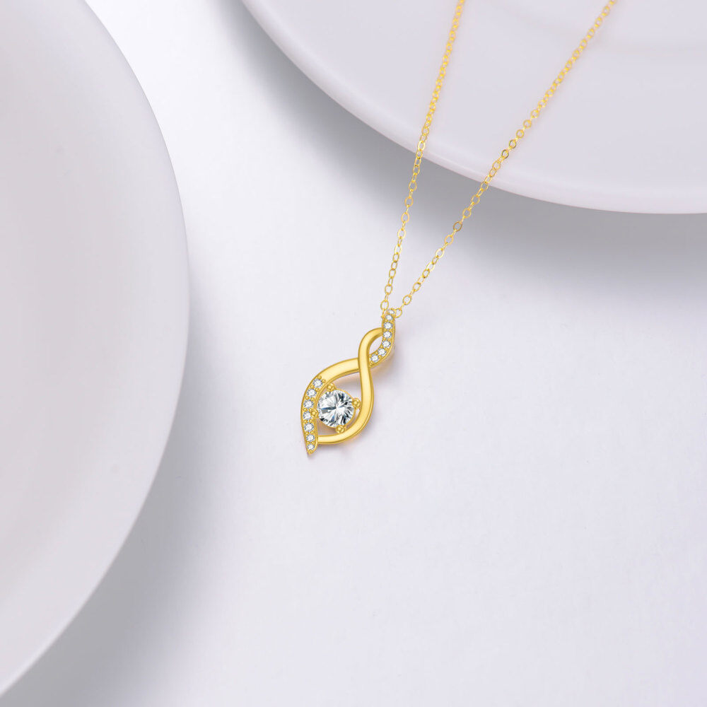 10K Gold Round Crystal Infinite Symbol Pendant Necklace-3