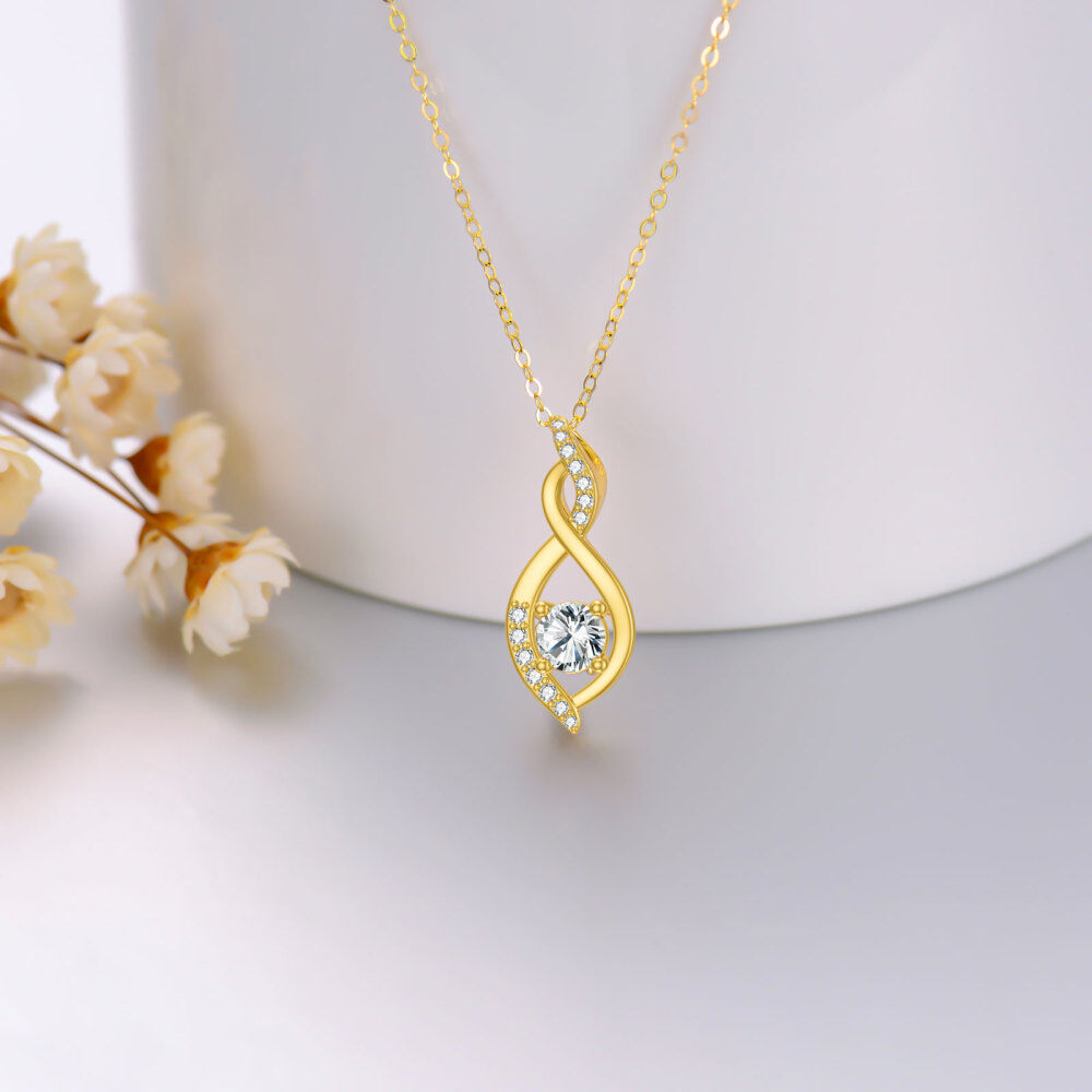 10K Gold Round Crystal Infinite Symbol Pendant Necklace-4