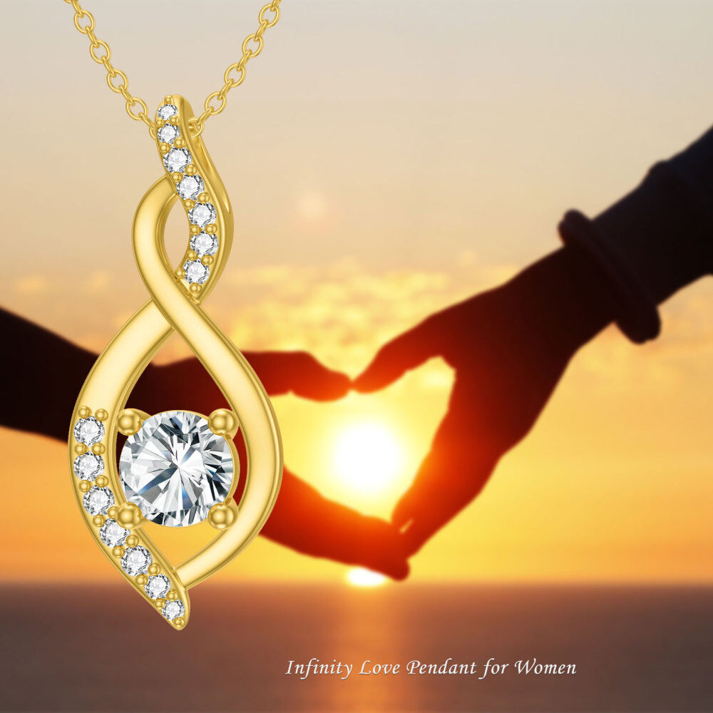 10K Gold Round Crystal Infinite Symbol Pendant Necklace-6