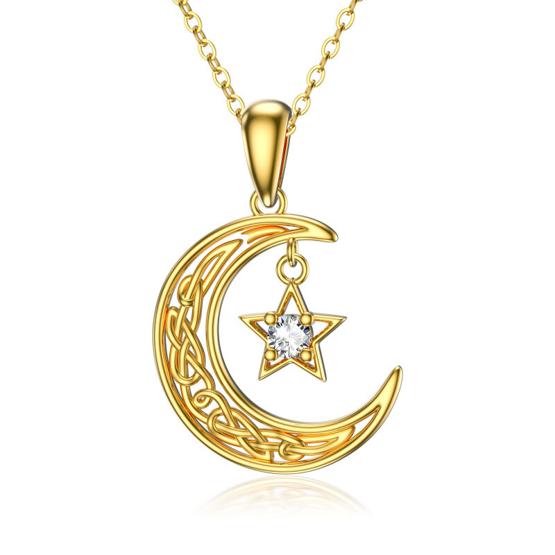 Collier avec pendentif lune en or 14K et cristal rond