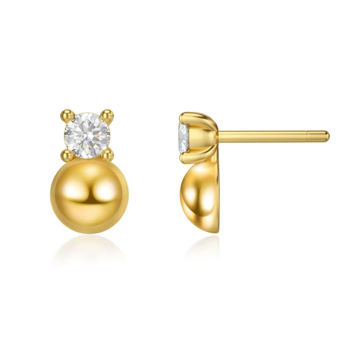 10K Gold Round Crystal Round Stud Earrings For Women-1