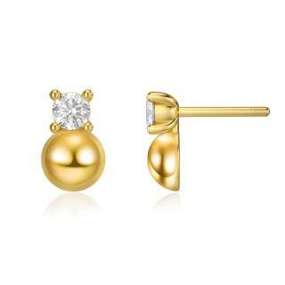 10K Gold Round Crystal Round Stud Earrings For Women-58