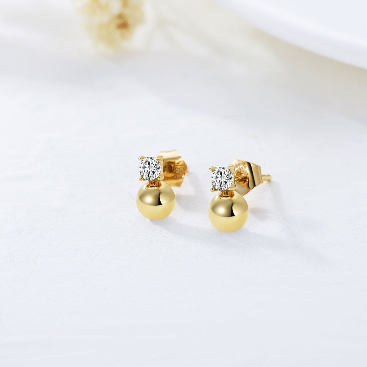 10K Gold Round Crystal Round Stud Earrings For Women-3