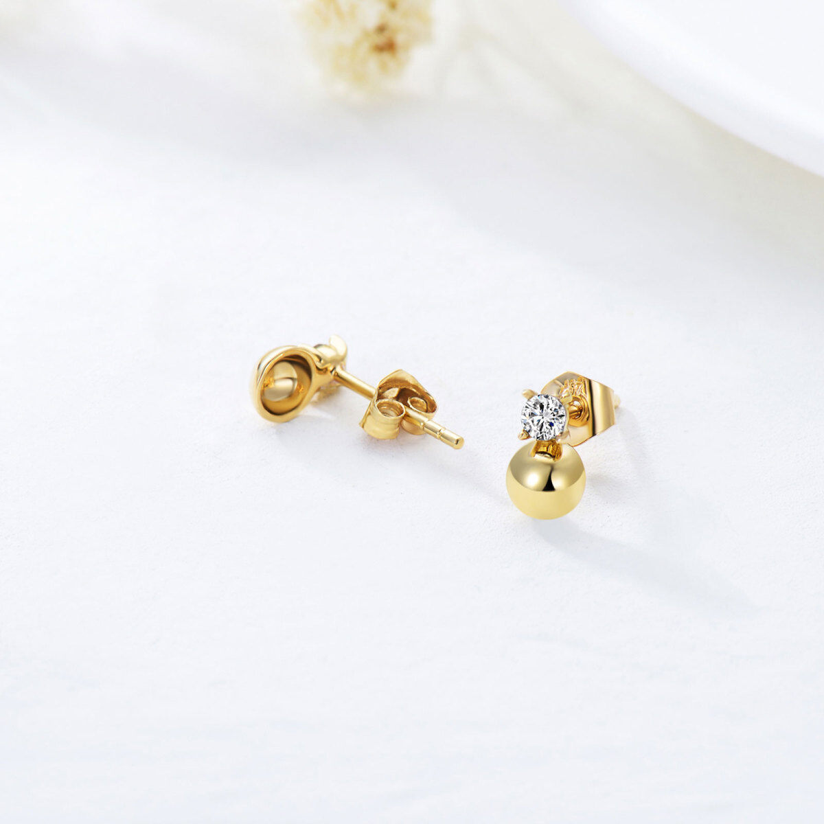 10K Gold Round Crystal Round Stud Earrings For Women-4