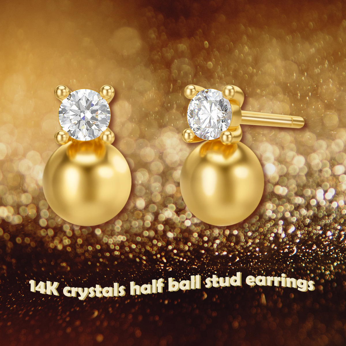 10K Gold Round Crystal Round Stud Earrings For Women-6