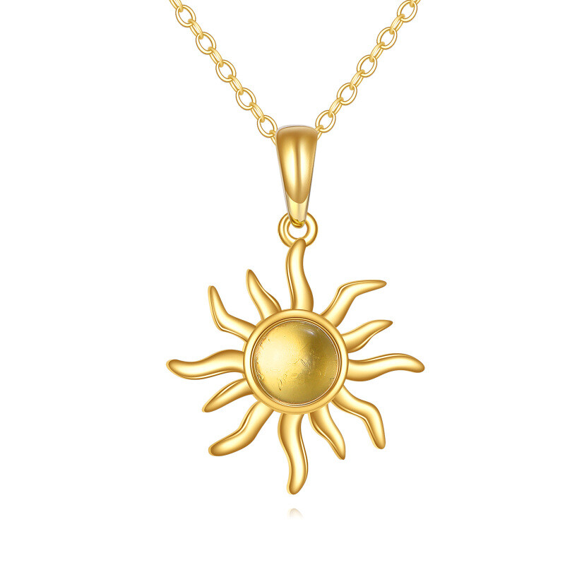 Collier avec pendentif soleil en cristal à taille ronde en or 10K-1