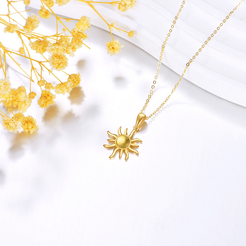 Collier avec pendentif soleil en cristal à taille ronde en or 10K-3