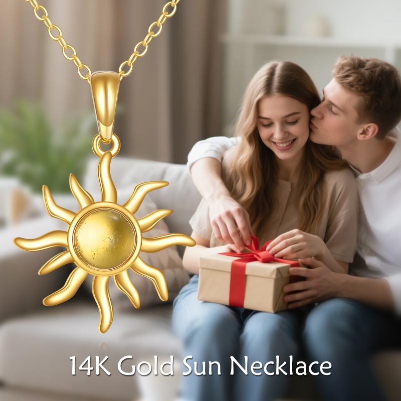 Collier avec pendentif soleil en cristal à taille ronde en or 10K-5