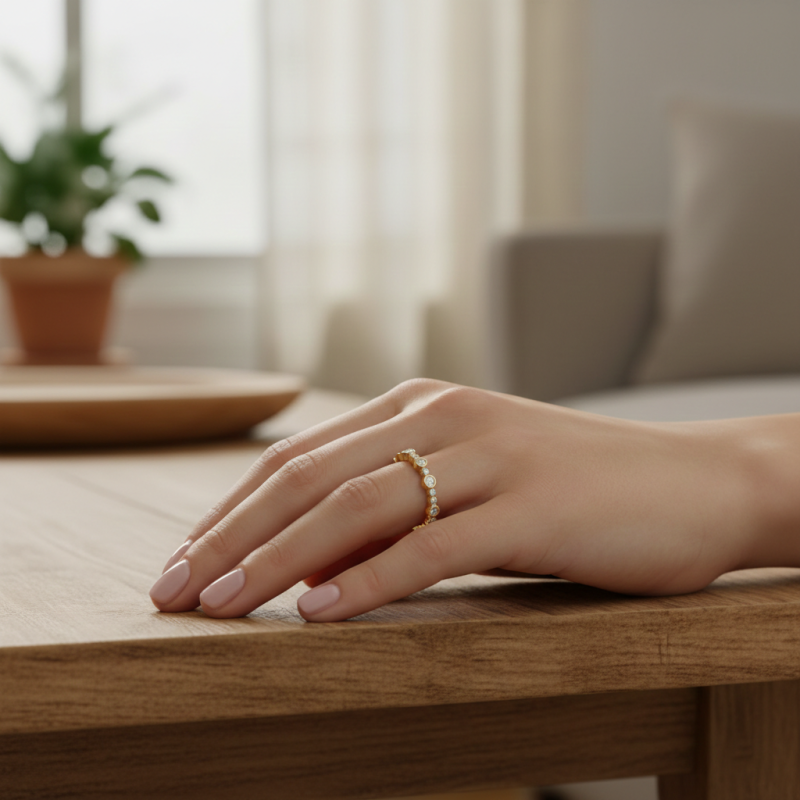 Anillo de Compromiso de Oro de 14 Quilates con Corte Redondo-2