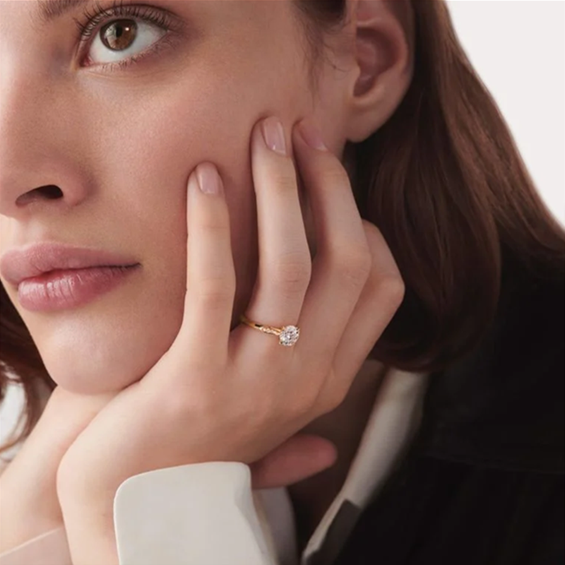 14K Rose Gold Round Cut Halo Moissanite Engagement Ring-2