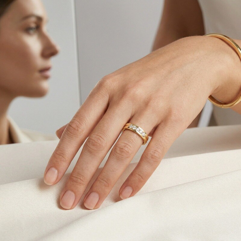 Anillo de boda personalizado de oro 10K con diamantes de laboratorio de corte redondo, color D y claridad VVS1-VS1, certificado 3EX por IGI-2