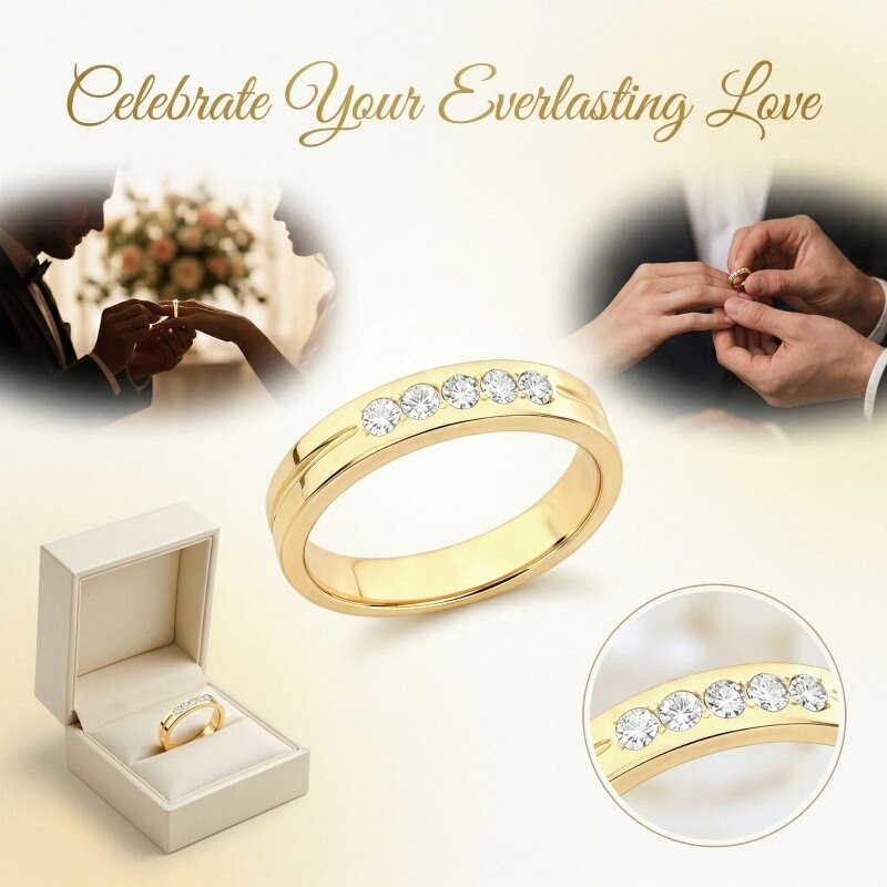 Anillo de boda personalizado de oro 10K con diamantes de laboratorio de corte redondo, color D y claridad VVS1-VS1, certificado 3EX por IGI-4