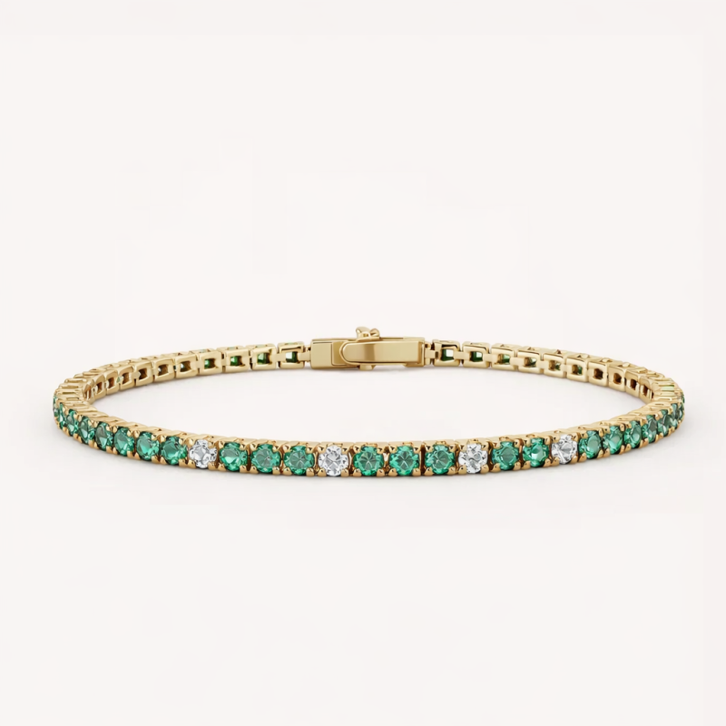 Pulsera de tenis de plata esterlina con moissanita de corte redondo chapada en oro amarillo y esmeralda artificial-1