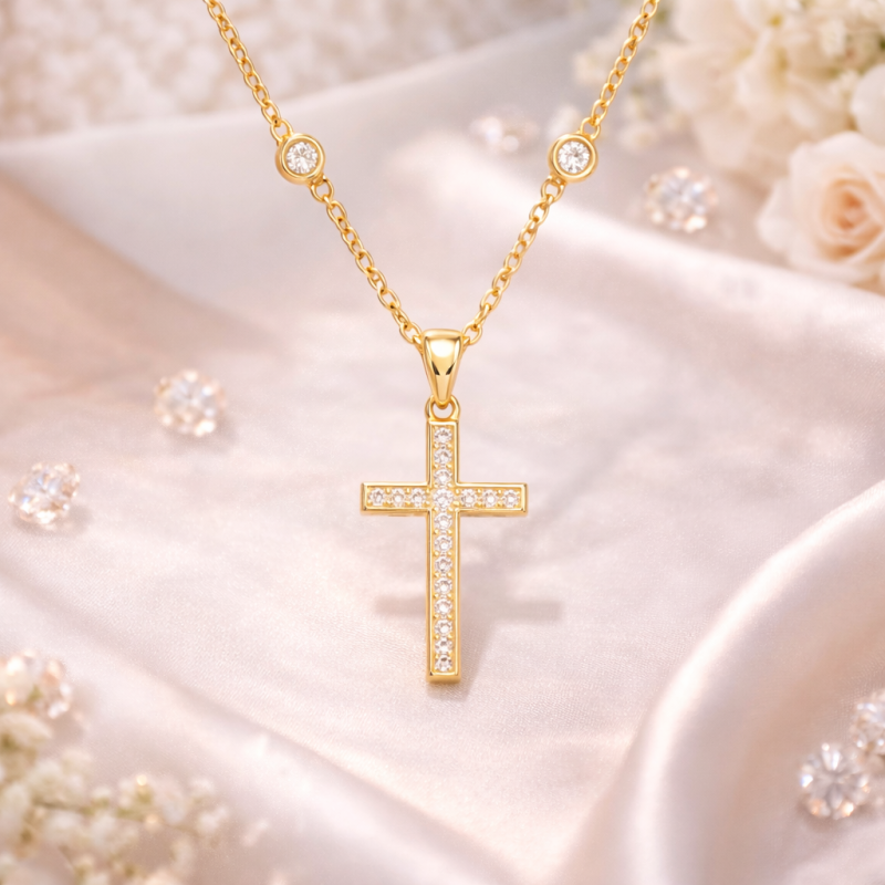 14-Karat-Gold-Rundschliff-Moissanit-Kreuzanhänger-Halskette-3