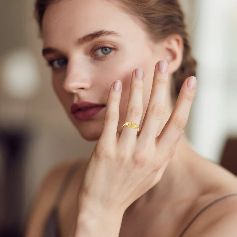 Anillo de oro con diamante de moissanita en forma redonda, de 14 quilates, diseño de margarita dorada-2