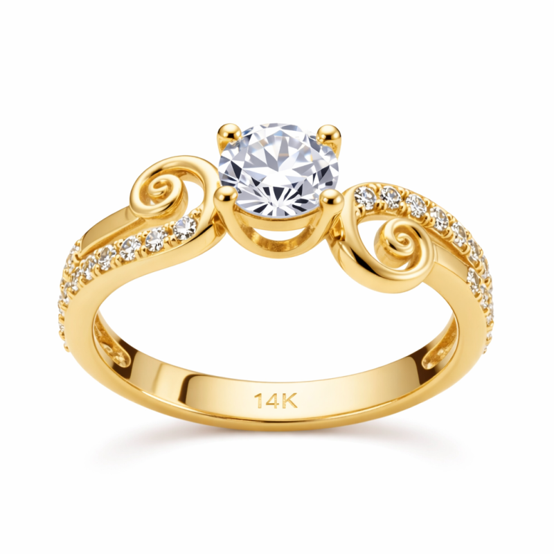 10K Gold Round Cut Moissanite Engagement Ring-2