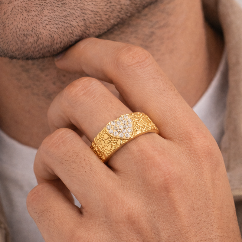 Anillo de oro de 14 quilates con moissanita en forma de corazón y talla redonda para hombres-2