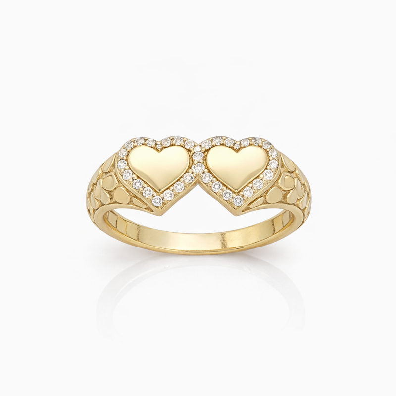 Anillo de corazón en oro de 14 quilates con diamantes de moissanita de corte redondo-2