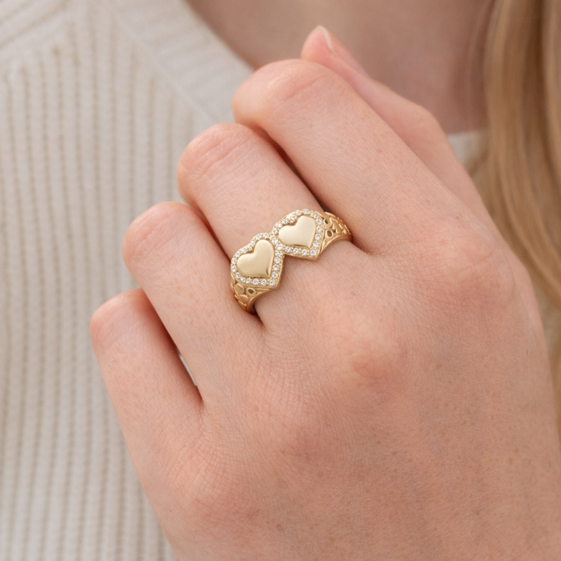 18K Gold Round Cut Moissanite Heart Nugget Ring-2