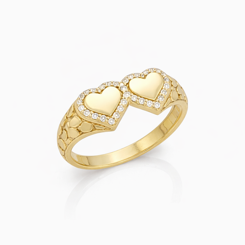 18K Gold Round Cut Moissanite Heart Nugget Ring-3