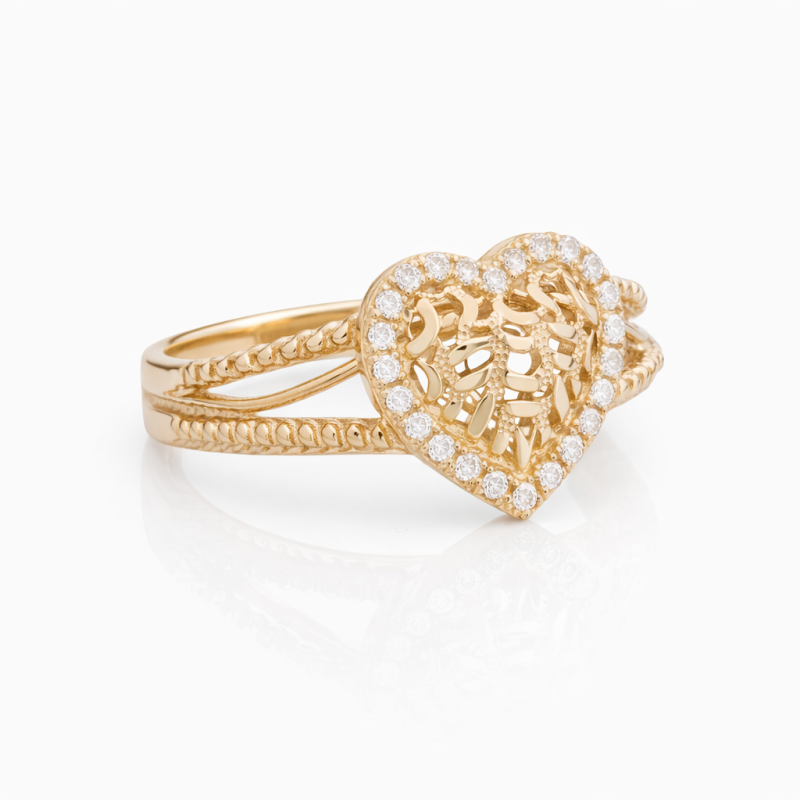 Anillo de boda en forma de corazón con moissanita de corte redondo en oro de 14 quilates-3