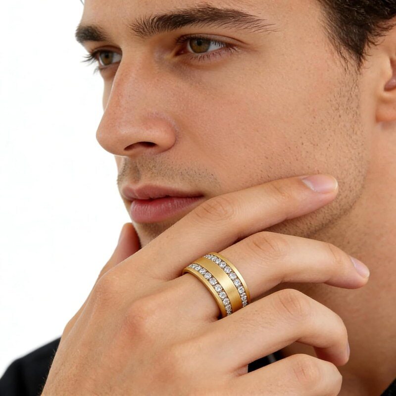 Bague pour homme en or 18K avec moissanite taillée ronde, pour hommes-2