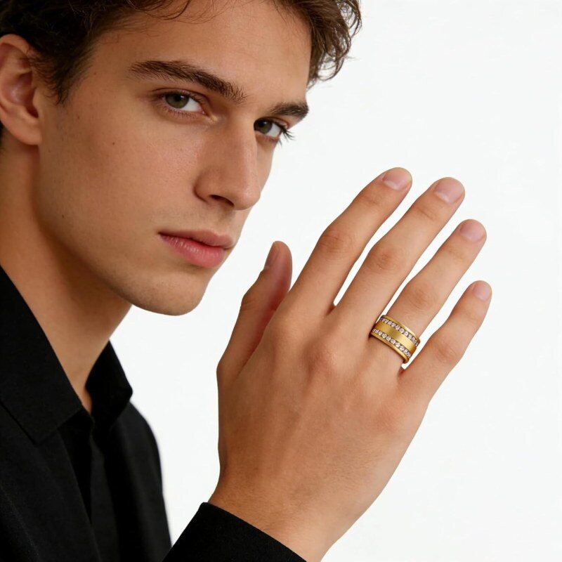 Bague pour homme en or 18K avec moissanite taillée ronde, pour hommes-3