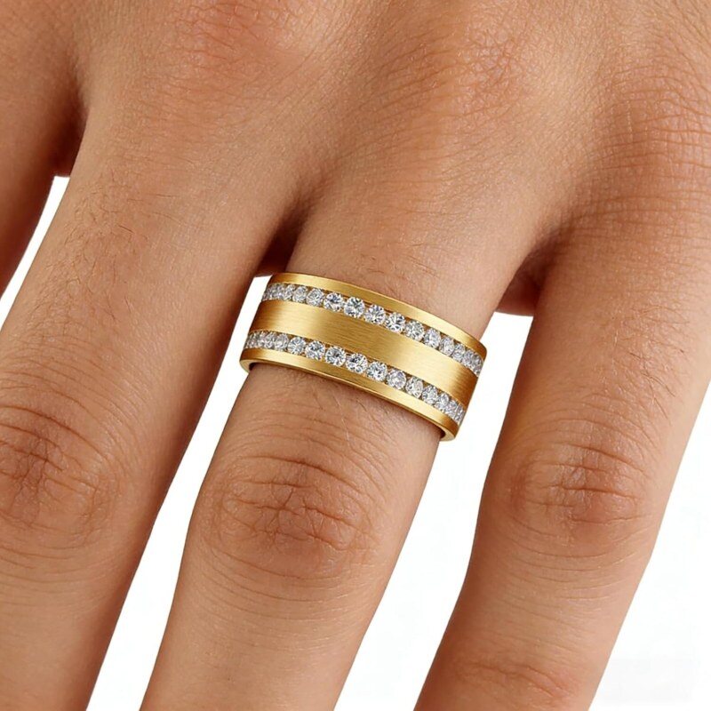 Bague pour homme en or 18K avec moissanite taillée ronde, pour hommes-4