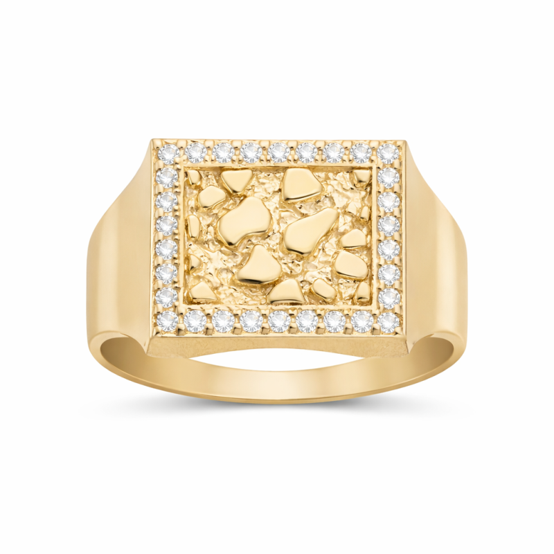 Anillo de oro de 14 quilates con piedra central de moissanita talla redonda para hombres-1