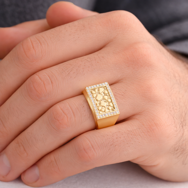 Anillo de oro de 14 quilates con piedra central de moissanita talla redonda para hombres-2